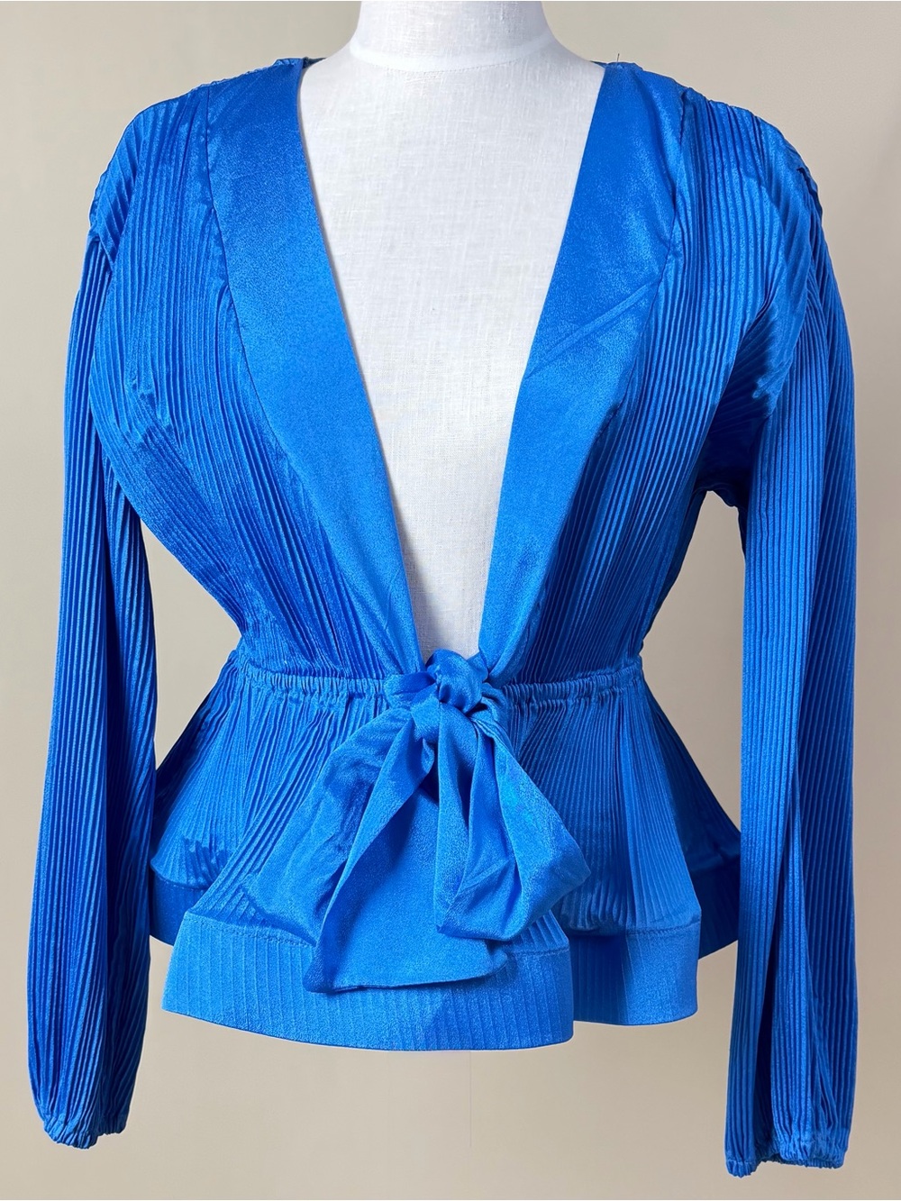 Women’s Electric Blue Pleated Tie-Front Blouse